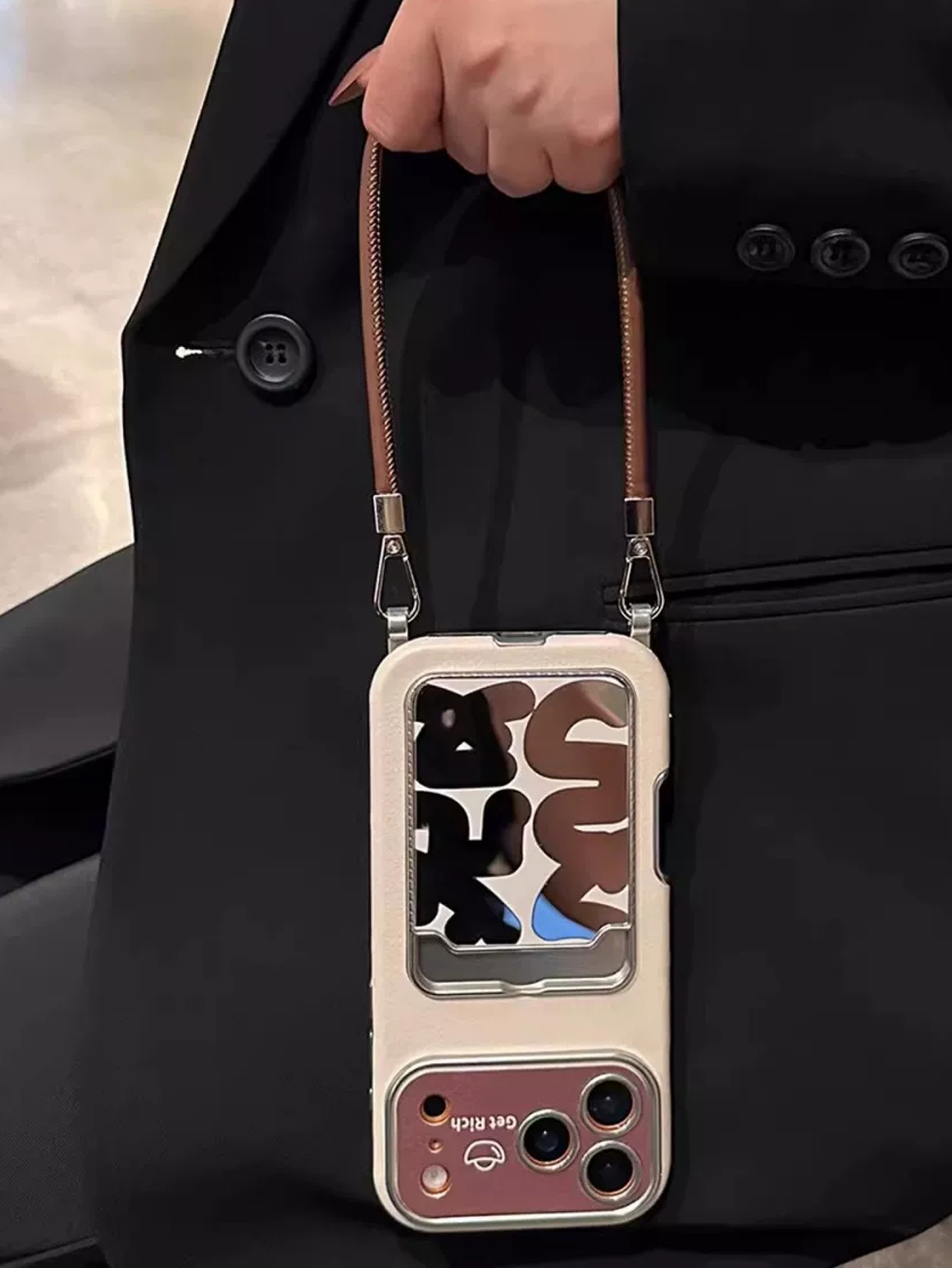 Phone Accessories Case - Luxuriöse Leder-Handyhülle mit Spiegel, Kartenhalter und