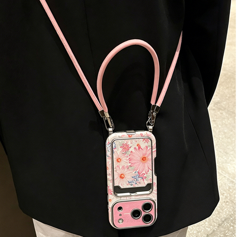 Phone Accessories Case - Rosa Blumenmuster Kunstleder-Textur Kartenhalter Handyhülle mit